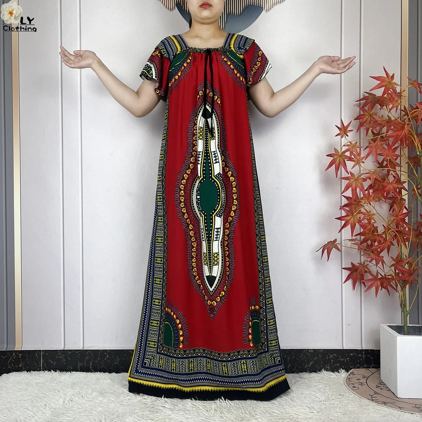 New Style African Abaya Summer Fashion Short Sleeve For Women Dress Cotton Boat Neck Loose Caftan Dubai Islam Femme Elegant Robe