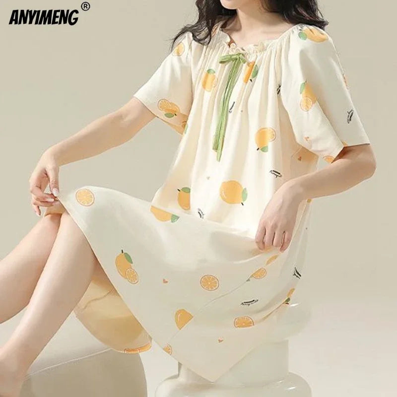 100% COTTON! M-4XL Plus Size Summer Women Nightgown Brand New Anti-bacterial HQ Nightdress Short Sleeves Sleepshirt Casual Dress