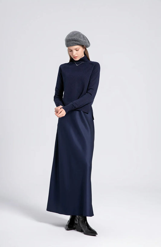 Mockneck Knit Top & Luxury Satin Skirt Set
