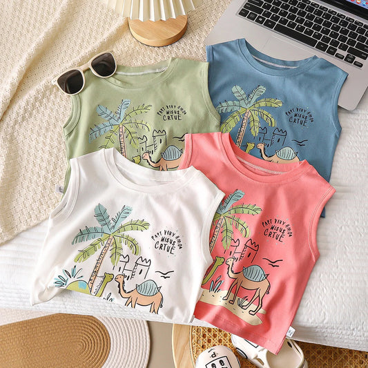 Kids Cartoon Tank Sleeveless Top Children Breathable Cotton T-shirt Vest Summer New Fashion Clothing