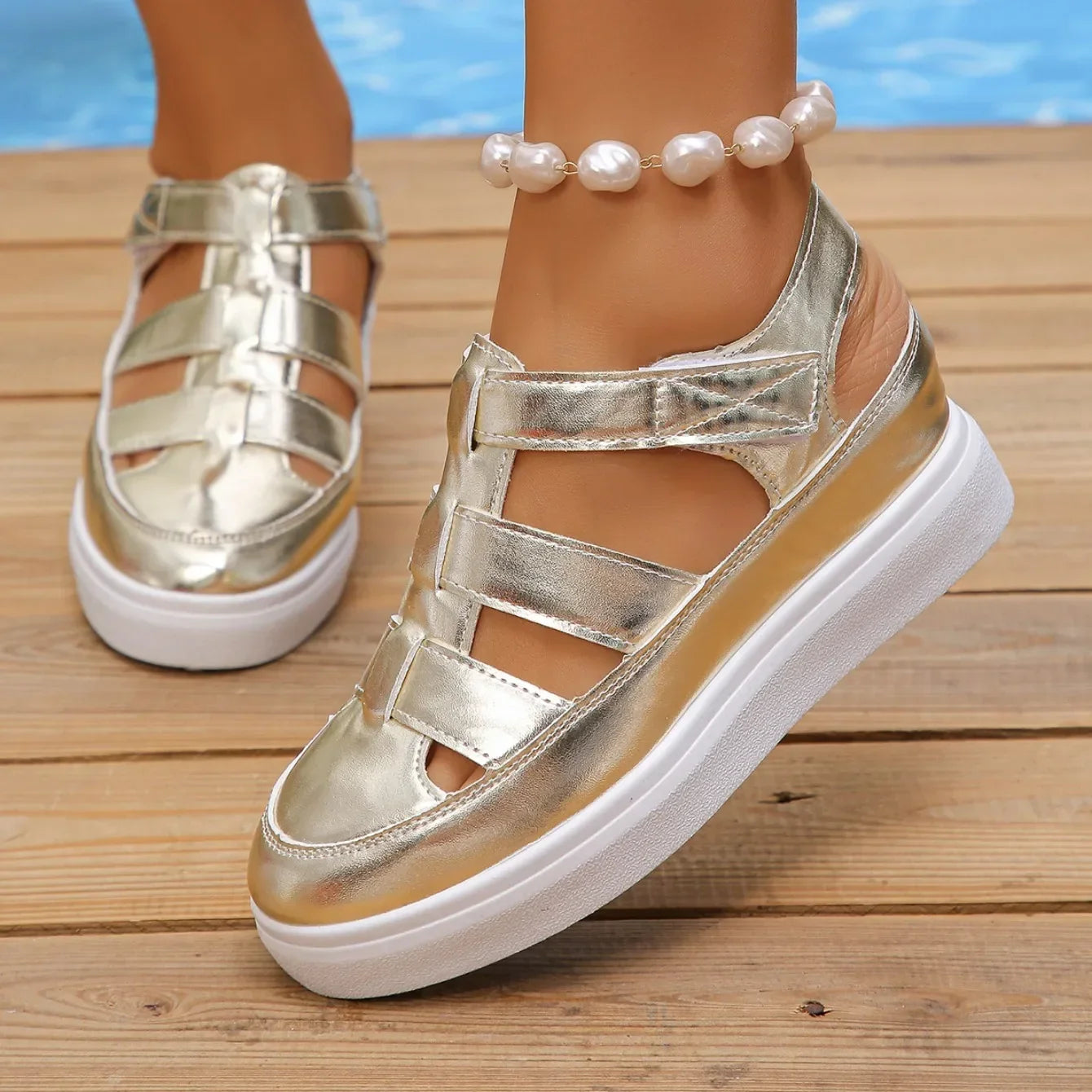 Women Sandals New Summer Wedges Heels Platform Sandals Women Hollow Out Gladiator Sandals Breathable Thick Sole Shoes for Women