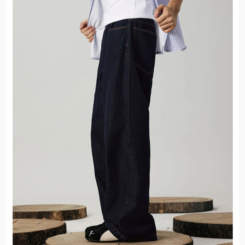 American Style Vintage Black Blue Men Jeans Fashion Straight Leg Loose Denim Pants Male Comfortable Daily Commute Trousers