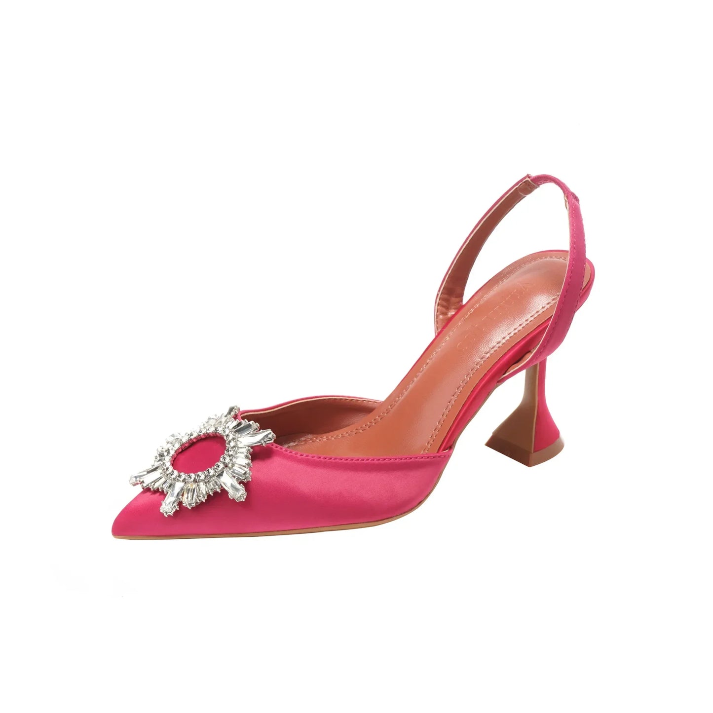 Large 43 Blue Women's High Heels Silk Satin Pointed Toe Rhinestone Crystal Heels Slip on Women's Wedding High Heels Sandals 2026