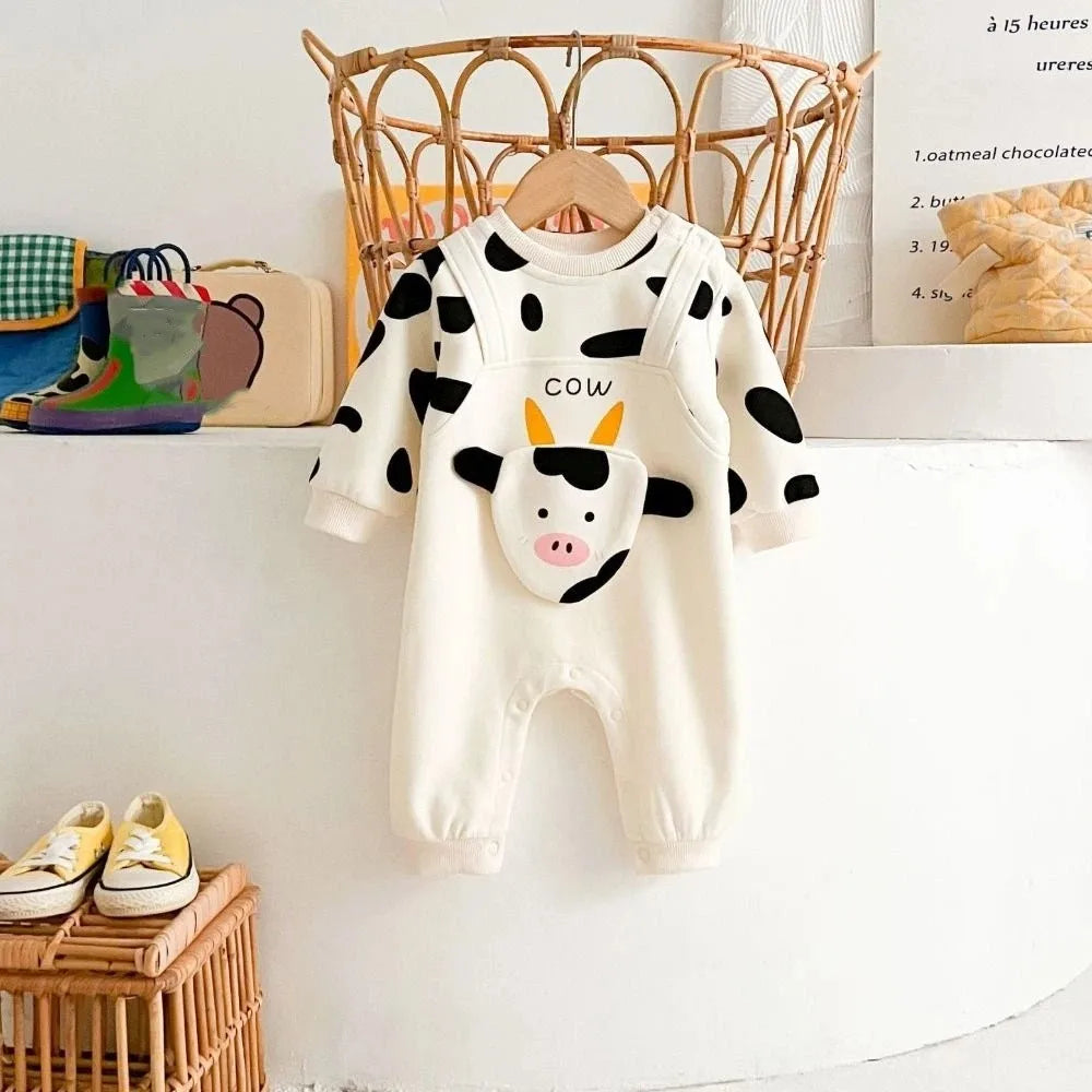 Kids Fashion Long Pants Cow Baby Romper Casual Outfit Infant False Two-pieces Jumpsuit Soft Cotton Newborn Jumpsuit Boy Girl