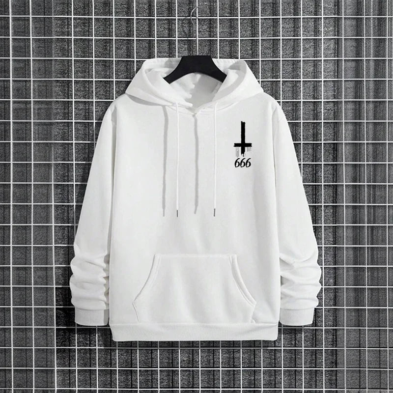 Mens Gothic Hoodie Satanic Symbol Print Street Fashion Warm Pullover Unisex Oversized Sweatshirt Outerwear Autumn Winter Outwear