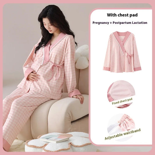 Postpartum Clothing with Chest Cushion Autumn Postpartum Women Pajamas Maternity Ladies Breastfeeding Clothes Pregnancy Homewear