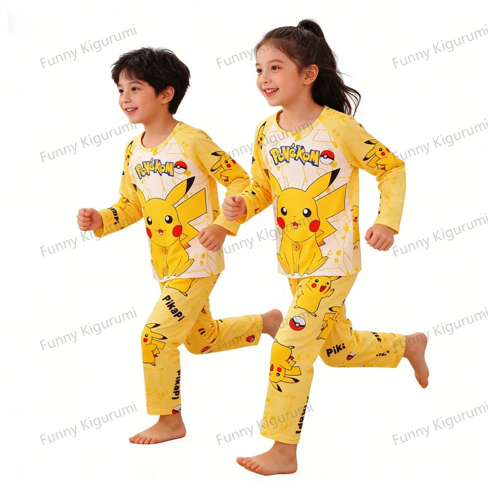 Cartoon Pijamas for Kids 3 to 5 7 9 11 13 Years Clothing Sets Boys Home Wear Girls Full Sleeve Pikachu Pajamas Teen Loungewear