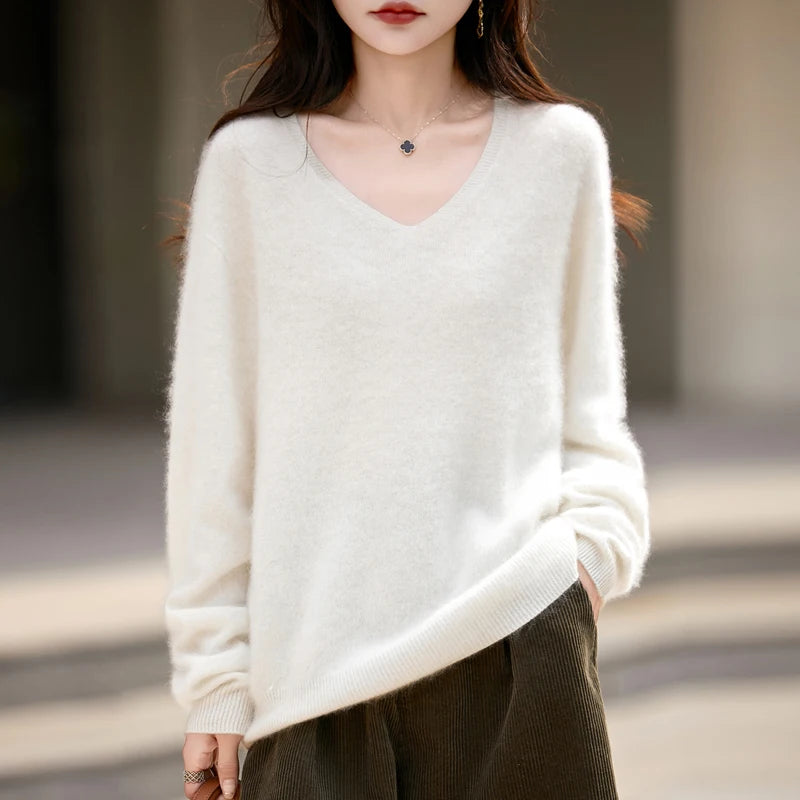 WinvyNee Women Tops Brushed Cashmere Wool Sweaters Winter V Neck Pink Warm Causal Knitted Tops Pullovers Solid Jumpers A1713002A