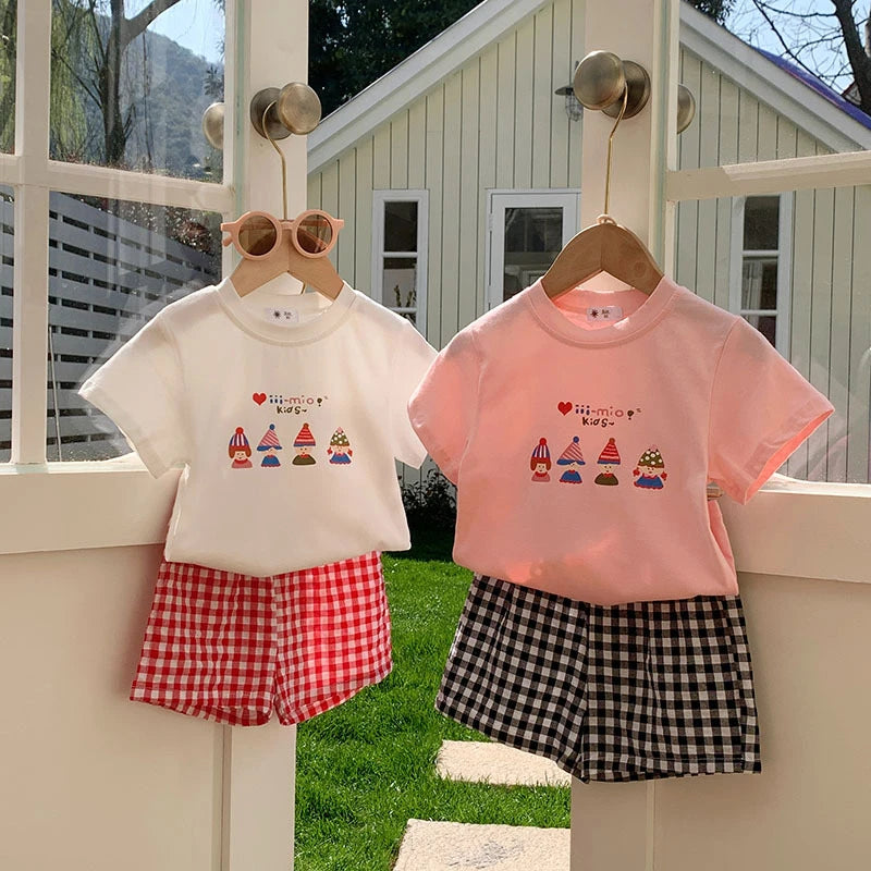 Boutique Children's Wear Girls Sets Summer Short Sleeve Tees + Shorts Casual 2piece/set Kids Clothing Korean Style Outfits 9m-6y