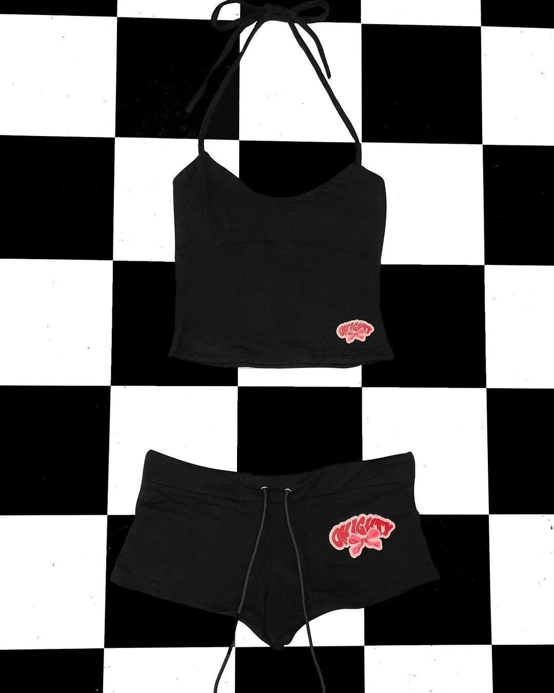 Summer New Y2K Camisole+Ultra Short Pants Set, American Sexy Trend Letter Print Contrasting Spicy Girl Outfit