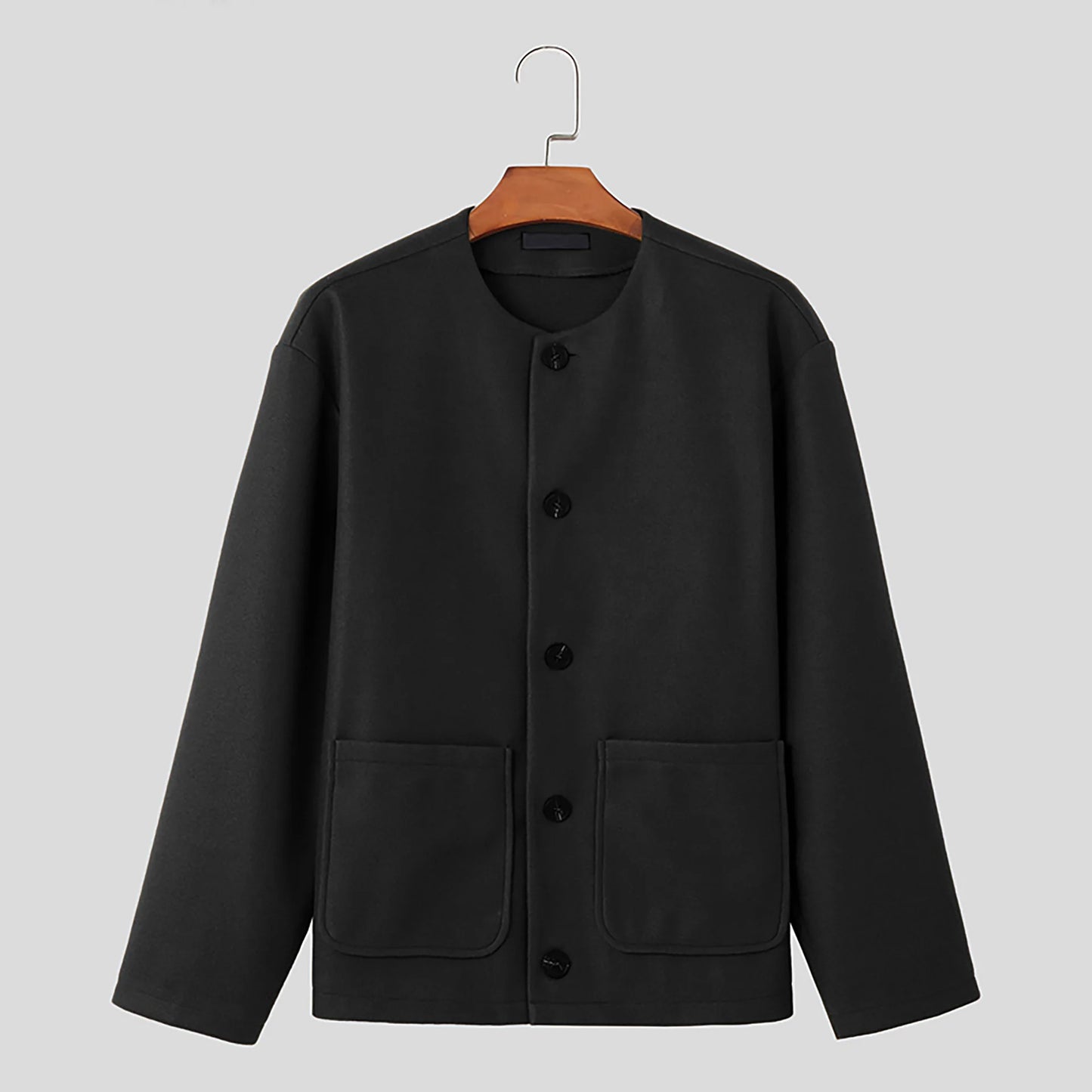 Korean Style Popular Double Side Jackets for Men Light Luxury Solid Fashion Button-up Neckless Woolen Coats Men Leisure Jackets