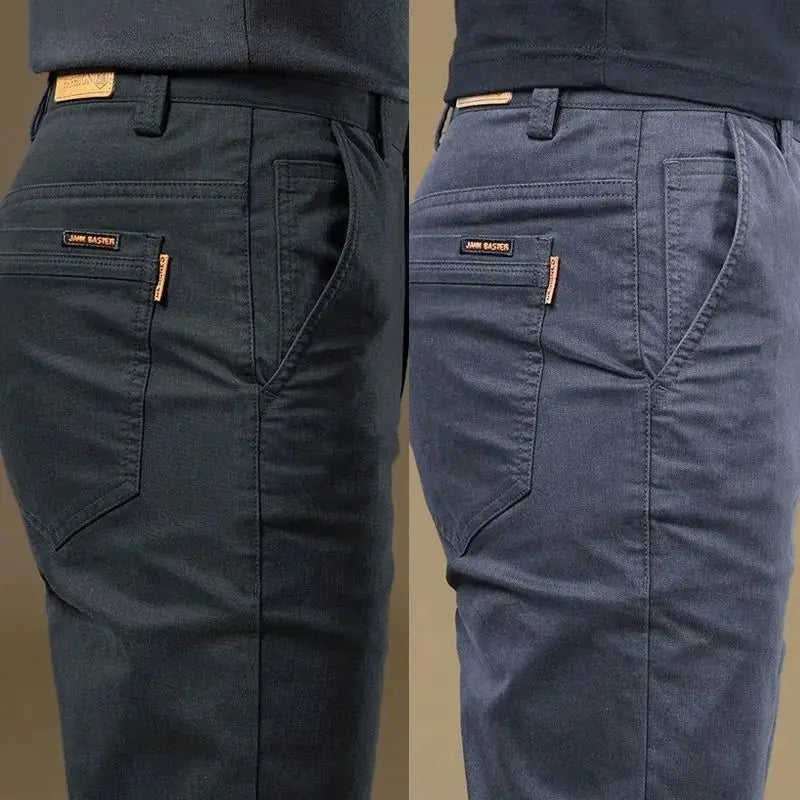 2025 Summer Thin Cotton Men's Casual Pants Trendy Versatile Elastic Light Business Trousers Work Formal Slim Straight Pants