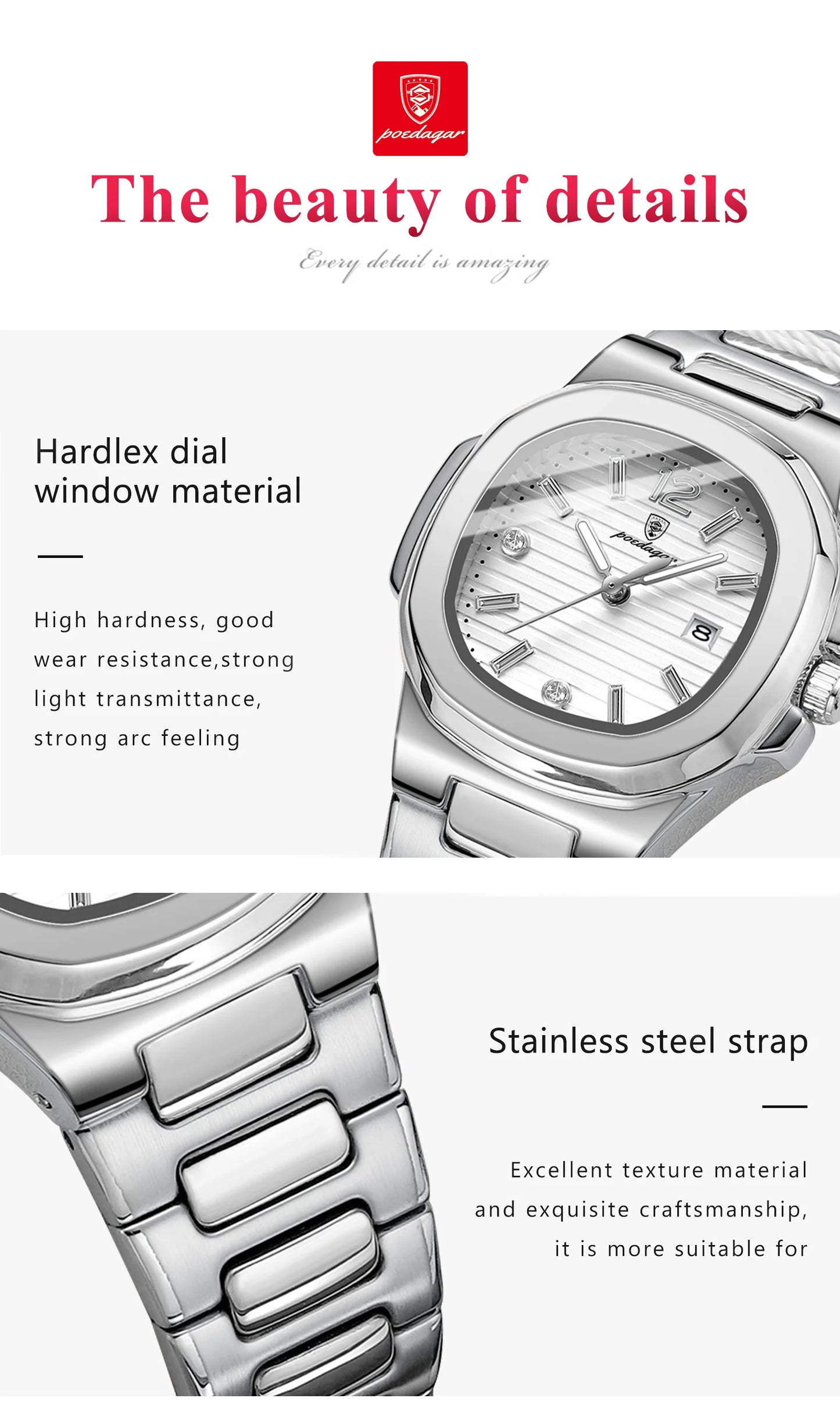 POEDAGAR Casual Fashion Ladies Wristwatch Luminous Waterproof Date Woman Watch Luxury Quartz Square Women's Watches Reloj Hombre