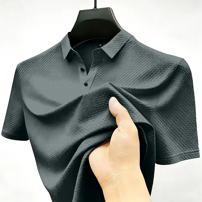 Men's Solid Color Short Sleeve Polo Shirt With Waffle Weave Design Fashionable Turn Down Collar Base Layer Ideal  Hiking Running