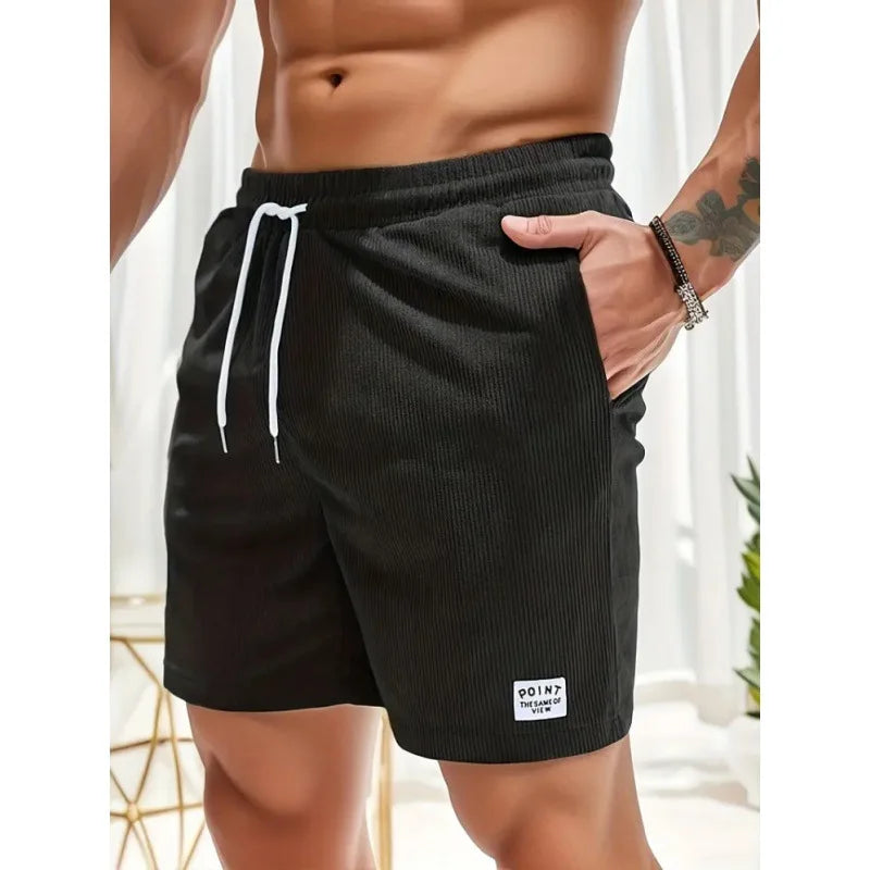 Men's Workwear Shorts Summer Casual Corduroy Loose Elastic Waist Multi-Pocket Leisure Pants Embroidery Retro Style Male Trousers