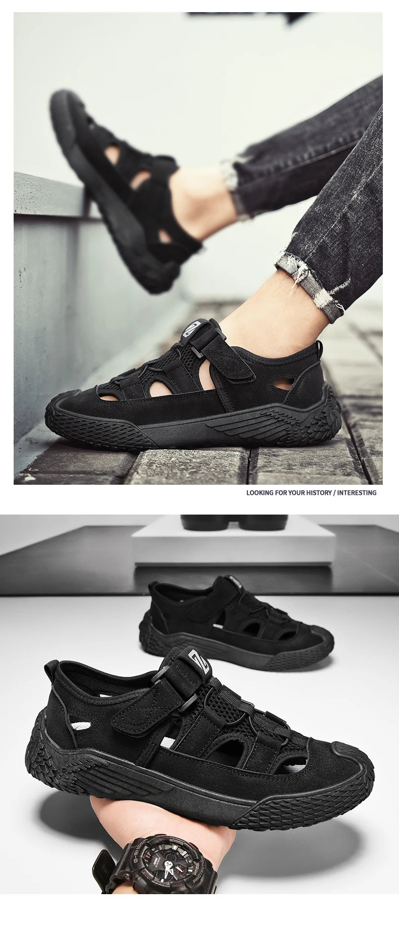 Large Size Sandals for Men, New Summer Style, Trendy, Versatile, Casual Sports Sandals, Soft-Soled Hollow Beach Shoes for Men