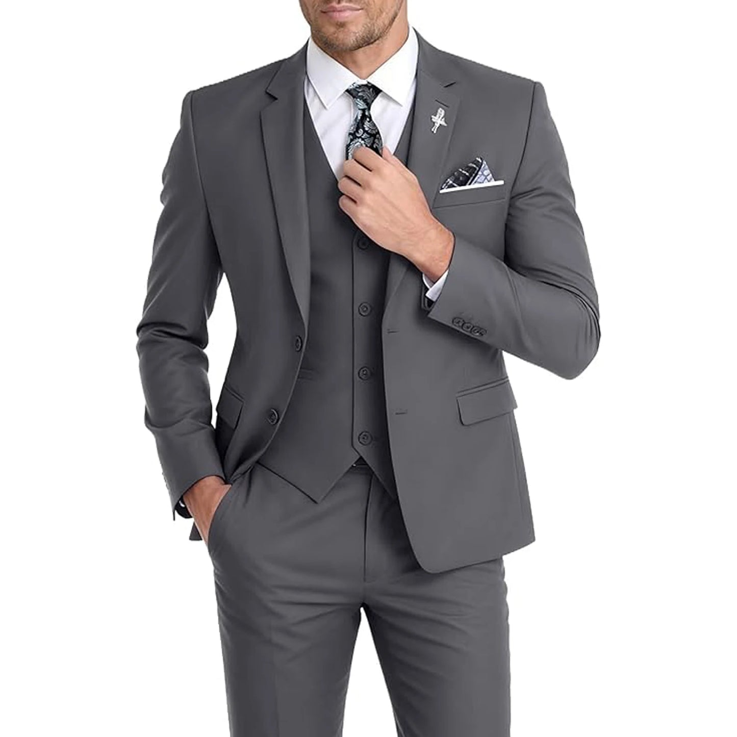 Men's Suit 3 Piece Set Blazer Vest Pants Slim Fit Formal Business Jacket Wedding Tuxedo for Groom Groomsman Business Banquet
