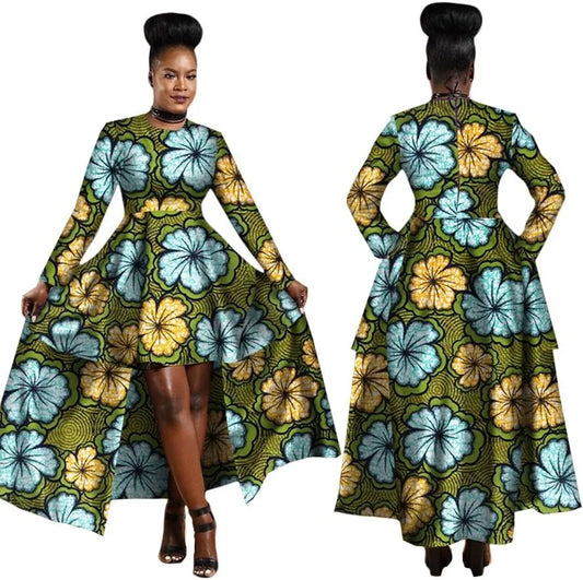 African Dresses for Women Dashiki Kente Style Print Dress Cotton Wax Print Sexy Maxi Long Dress for Ladies Africa Clothes WY1268