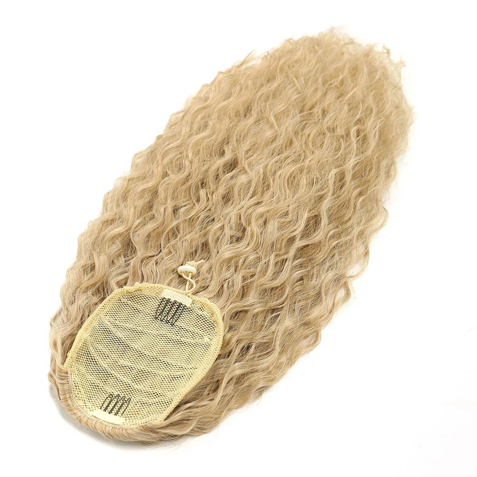 Alana Synthetic Long Natural Wave Drawstring Ponytail 22inch Clip in Hair Extensions Blonde Natural Hair Fake Weave Ponytails