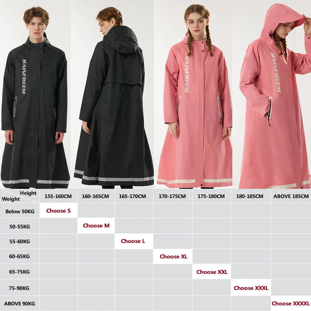 Long Raincoat for Adults, Fashion Trench Coat Waterproof Poncho, Oxford Material Multi-Functional Hooded Cycling Rainwear