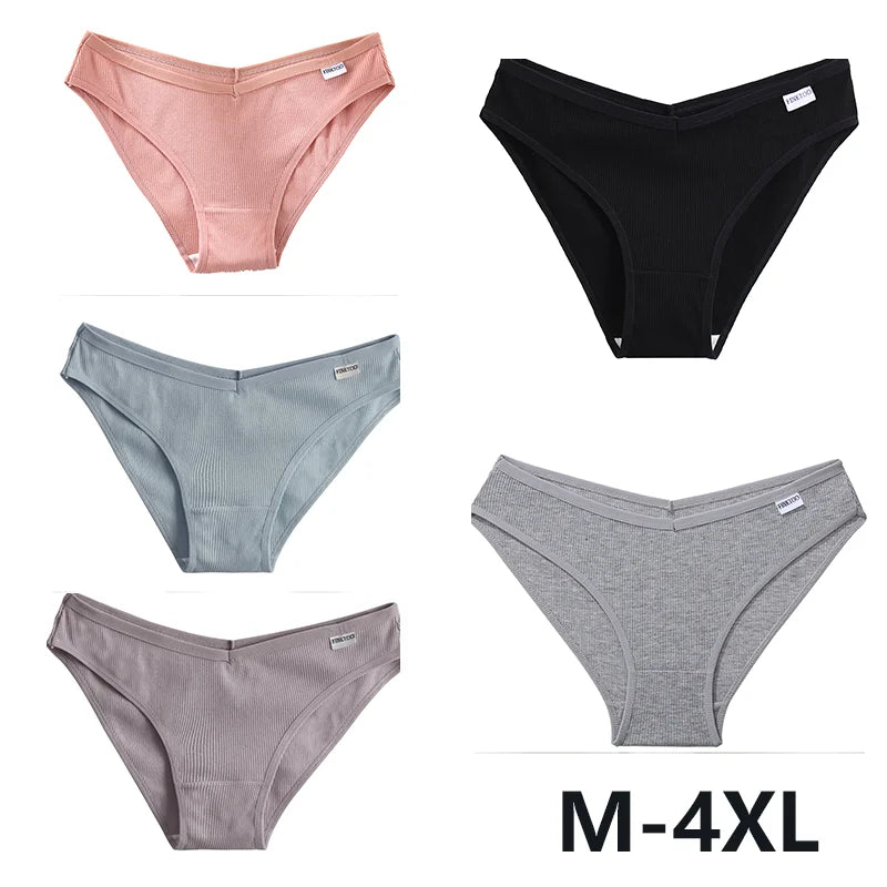 5PCS Women Cotton M-4XL Panties Briefs Female Sexy V Wasit Underwear Ladies Underpants Pantys Girls Plus Size Intimates Lingerie