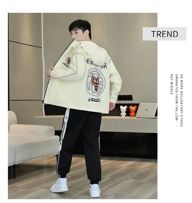 Hooded Jackets And Pants Two Piece Men's Sets 2026 Spring Autumn Youth Streetwear Tracksuits Outdoor Top Coats & Jogger Clothing