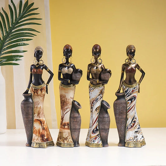 Retro African Style Resin Craft Figurines, Black Woman Art Sculpture for Bedroom, Living Room, Bar Cabinet, and Entryway Decor