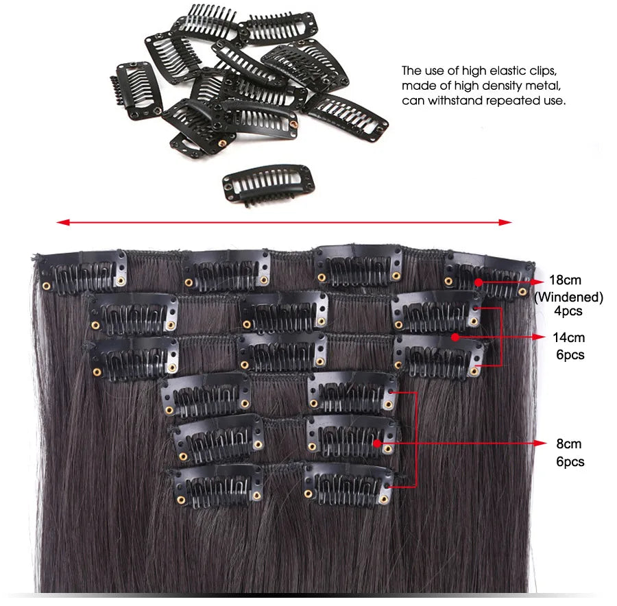 22 Inches Synthetic Long Straight Hairstyle 16 Clips 6Pcs/Set Hair Extensions Blonde Black Hairpieces Heat Resistant For Women