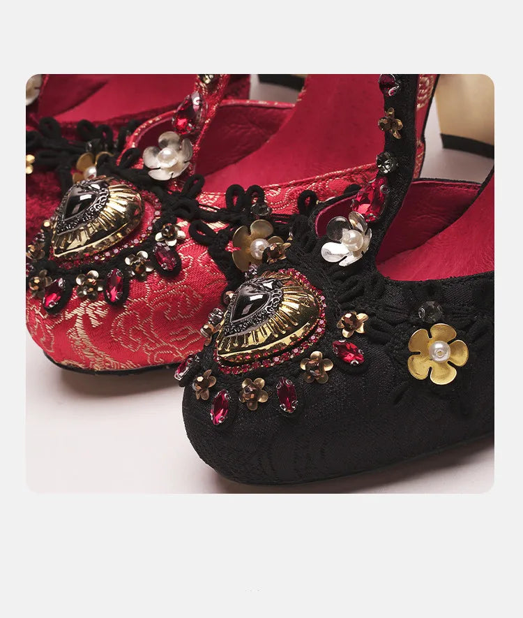 Light Blue Silk Women T-strap Pumps Platform Metal Flowers Decor Wine Red Wedding Shoes 10cm Fretwork High Heels Chaussure Femme