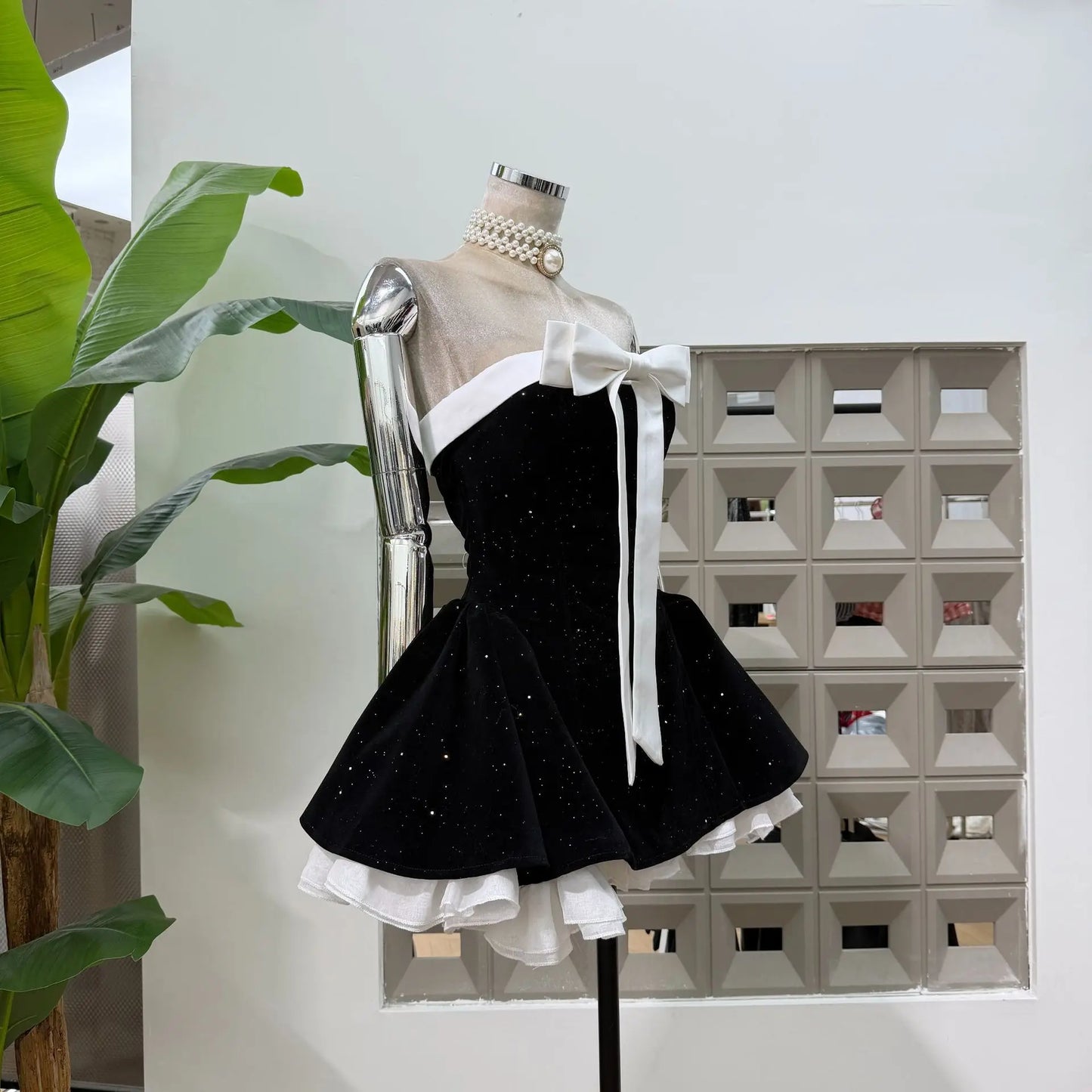 Women Sexy Strapless Backless Polka Dot Bow A Line Dress Party Birthday Evening Ball Gowns Nightclub Show Wear Fashion Vestido