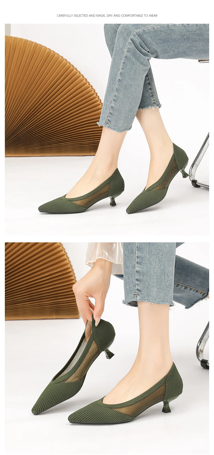 Women's High Heels 2025 New Knitted Breathable Mesh Fine Fashion Comfortable Lightweight Shoes Spring and Autumn