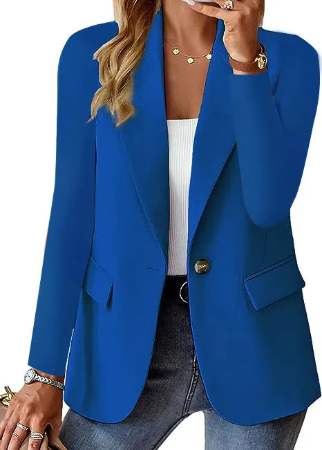 Plus Size Womens Blazer Commuter Long Sleeve Solid Color Notched Collar Button