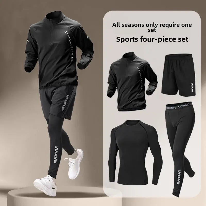 Men's Quick-Dry Running Tracksuit Long Sleeve Half Zipper T-Shirt Set Gym Jogging Sweatshirt for Fitness Sports Hiking Training