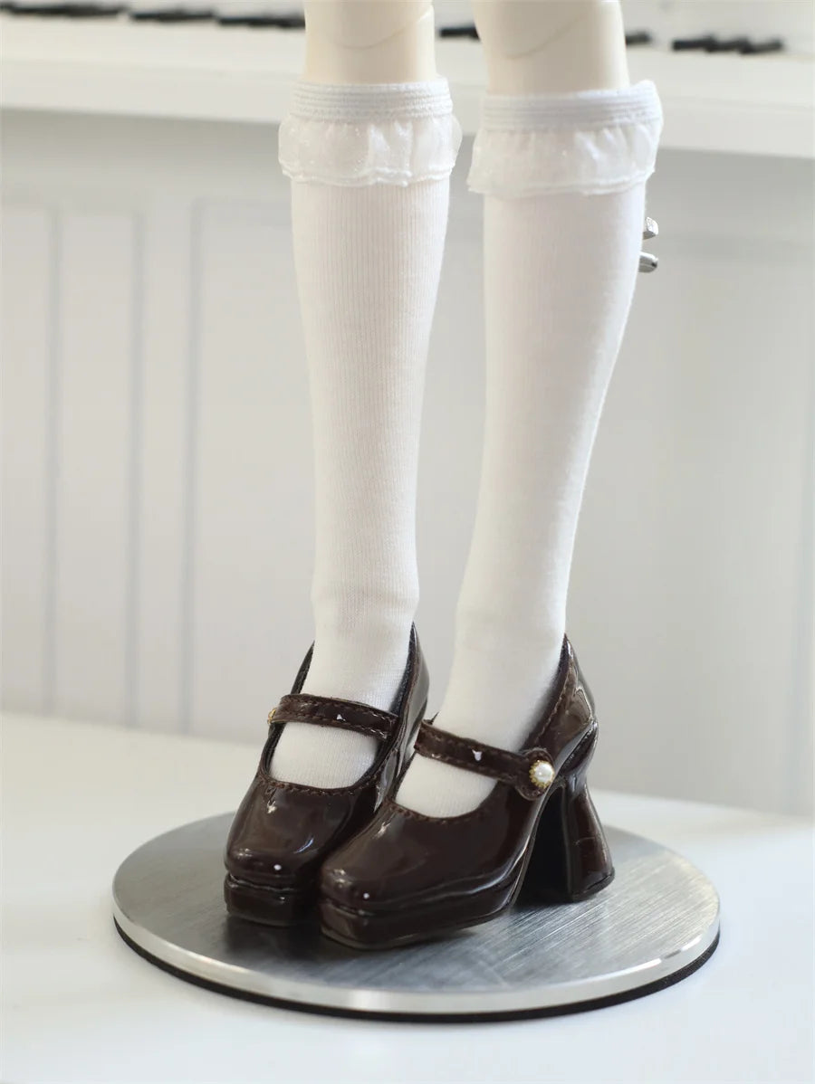 BJD Doll Shoes Toys GL/DFH 1/4 Girls High Heels Square Toe Pink White Black Soft Silk Elegant Glossy Leather Doll Accessories