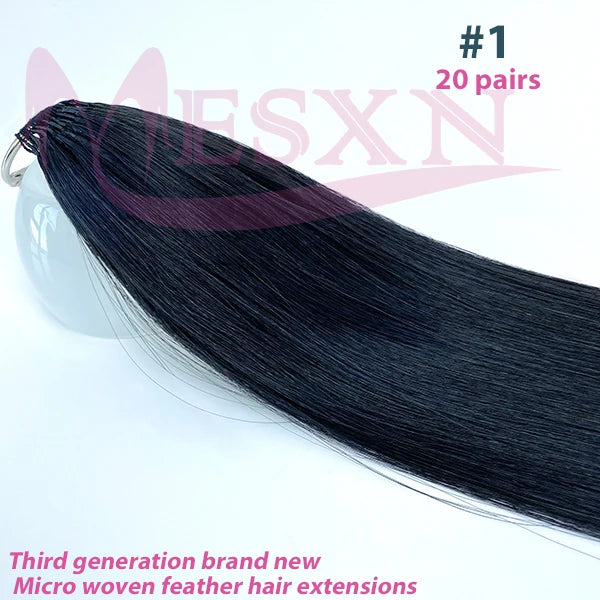 MESXN Double line New Feather hair extensions 100% Human Hair Real Natural Hair Comfortable and Invisible Brown Blonde 613