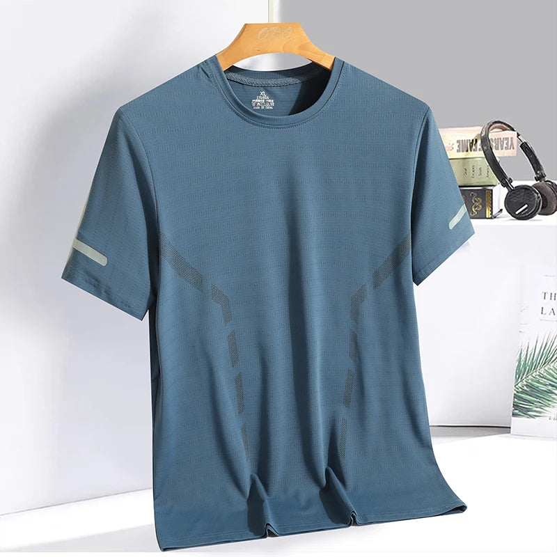 Summer ice silk short sleeved T-shirt for men and women, quick drying and breathable sports top, outdoor running duanT