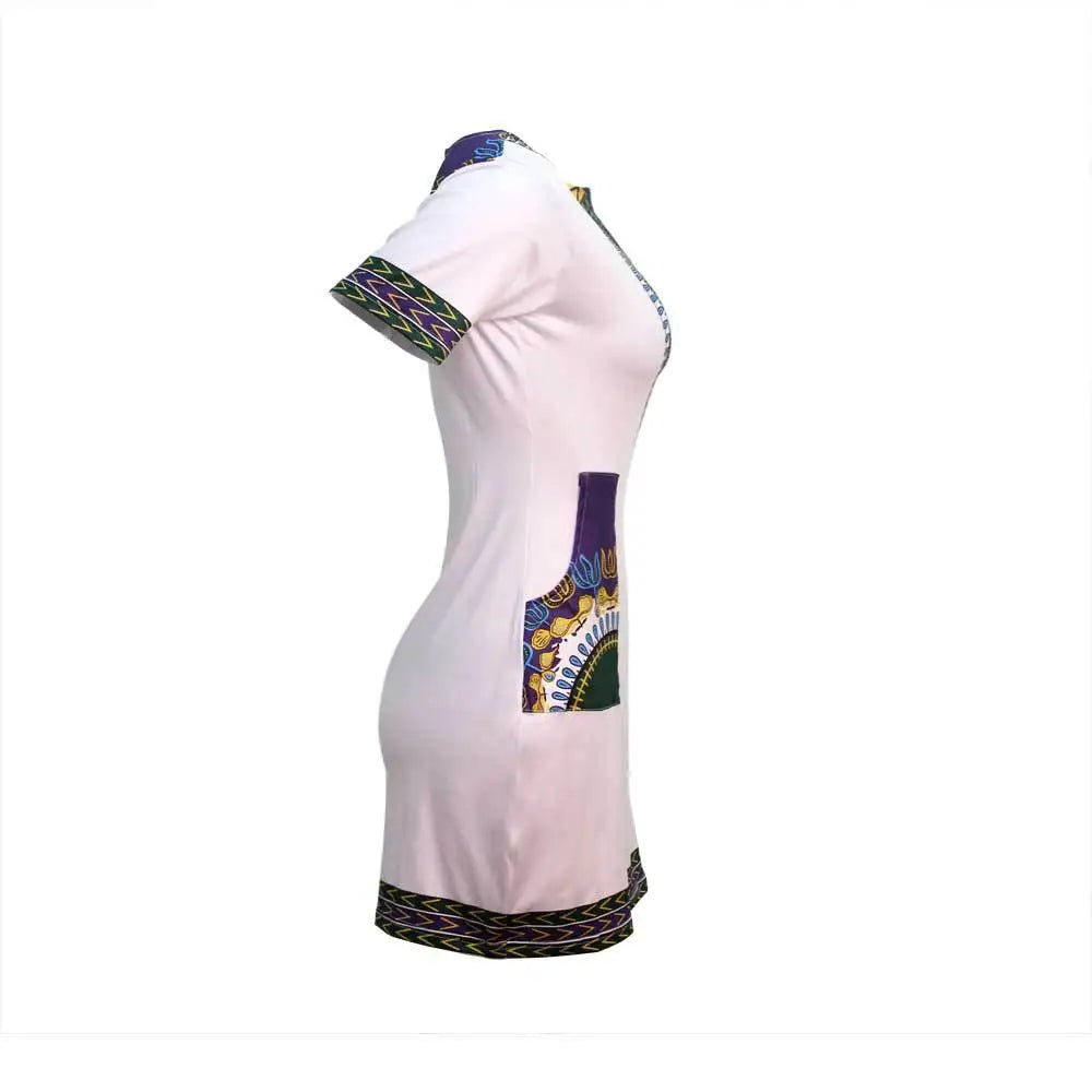 African Dresses for Women Summer 2022 Fashion Style African Women Short Sleeve V-neck Polyester Knee-length Dress