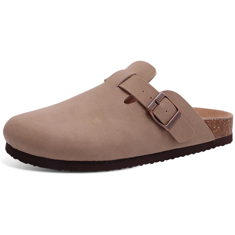 Evshine Men' s Cork Suede Mules with Arch Support Classic Potato Shoes Cozy Cork Footbed Clogs Slippers Men Fashion Beach Sandal
