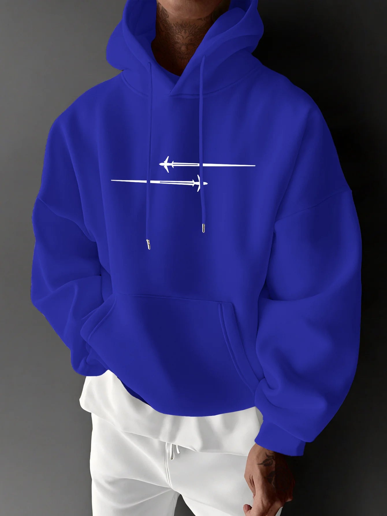 Men's top men's long sleeved round neck loose plus size autumn and winter hooded sweatshirt T-shirt top BAZAARHUBO