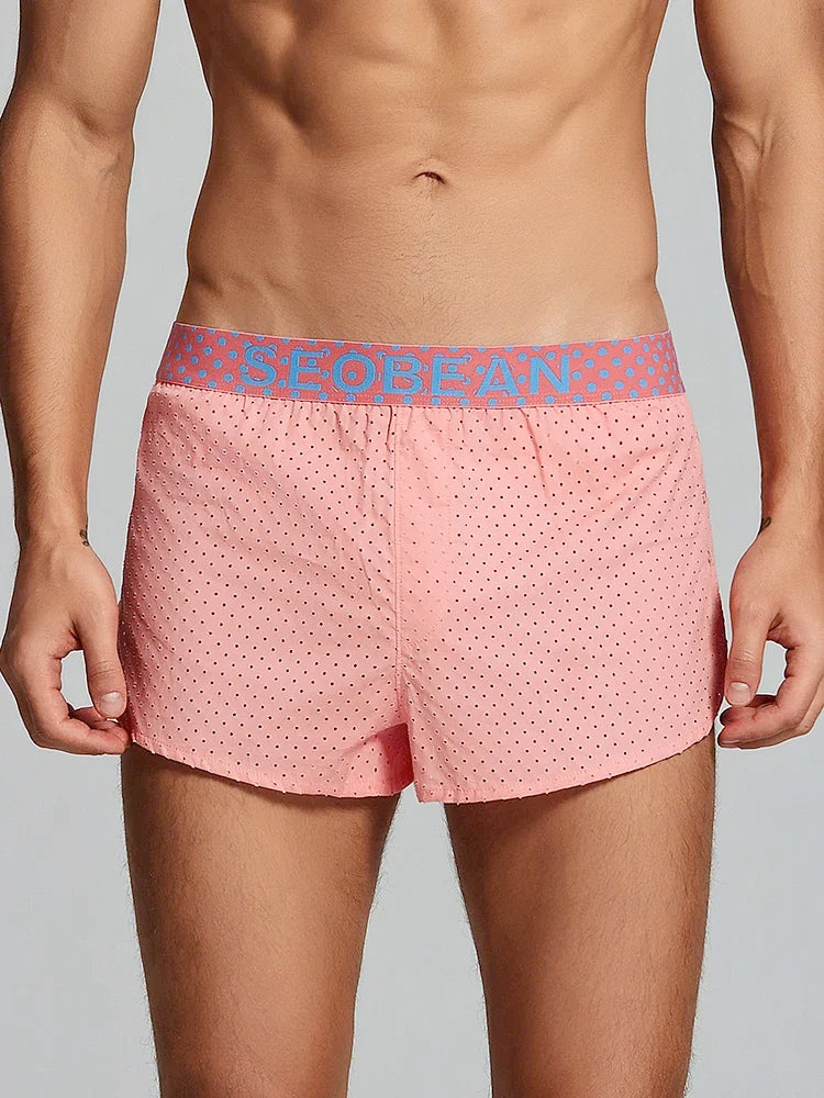 Summer new woven pure cotton Aro pants with side split button design, breathable mesh single-layer sleeping pants for men