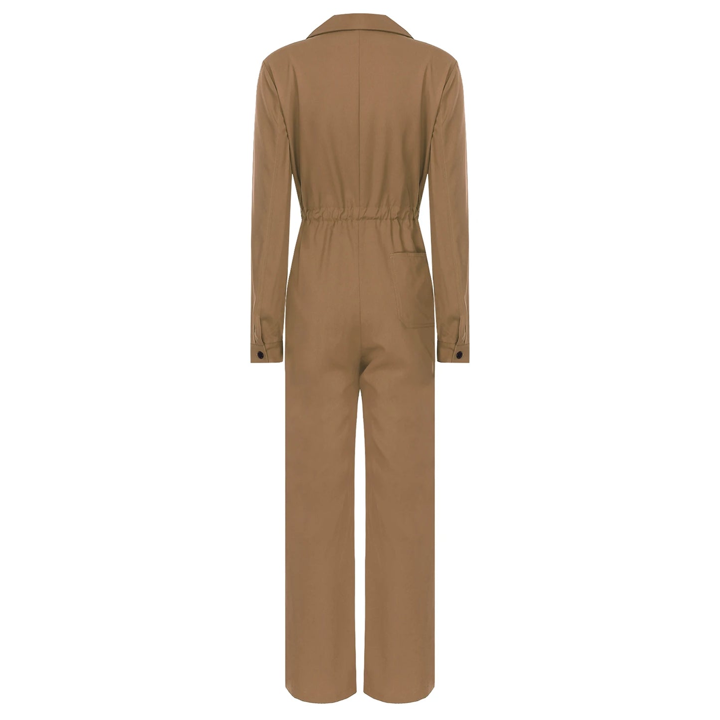 Womens Coverall Solid Color Turn-Down Collar Long Sleeve Button Jumpsuit Mechanic Work Overalls Fashion Casual Cargo Rompers
