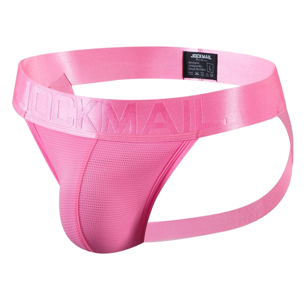 JOCKMAIL Sexy Men's G-string Fashion Low Waist Solid Color Male Thongs Underwear Breathable Mesh Sports Underpants Shorts