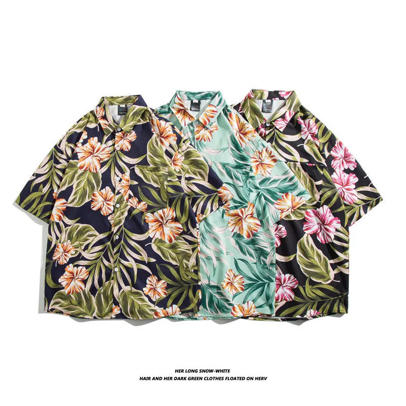 Men's Hawaiian Polyester Summer Short Sleeve Shirt Tropical Leaf 3D Pattern Printing Beach Male Shirts Casual Blouse For Men