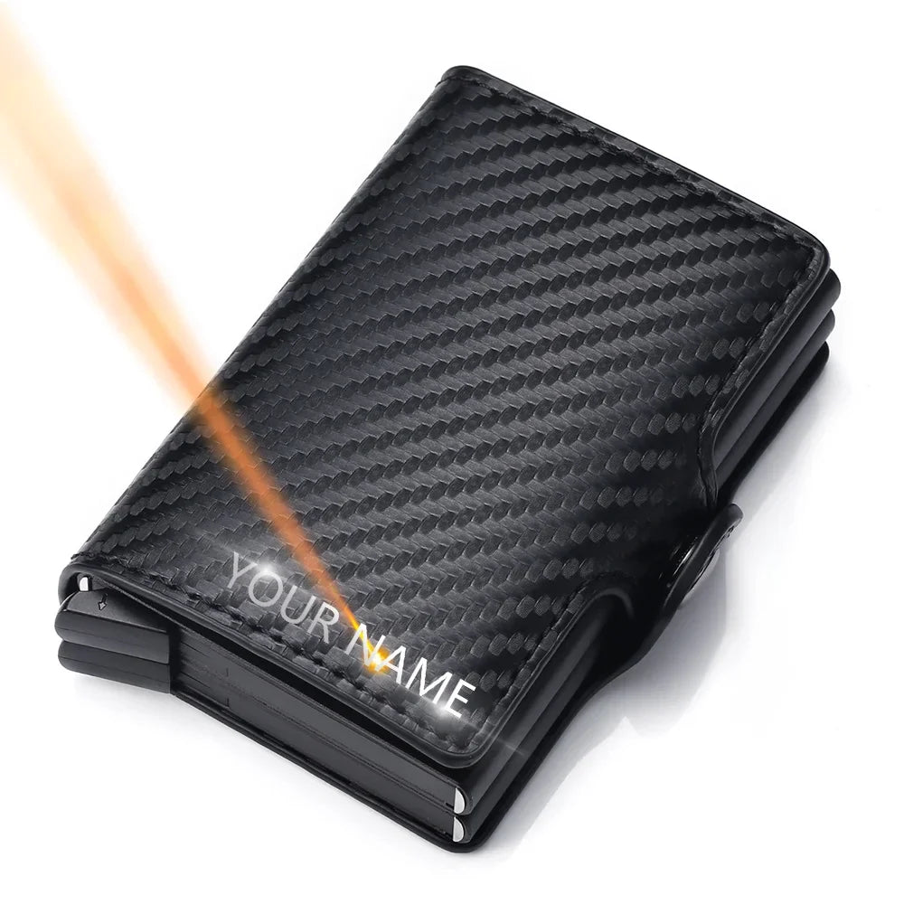 Rfid Men Card Wallets Free Name Engraving Carbon Fiber Slim Mini Wallet 14 Card Holders Small Money Bag Male Purses