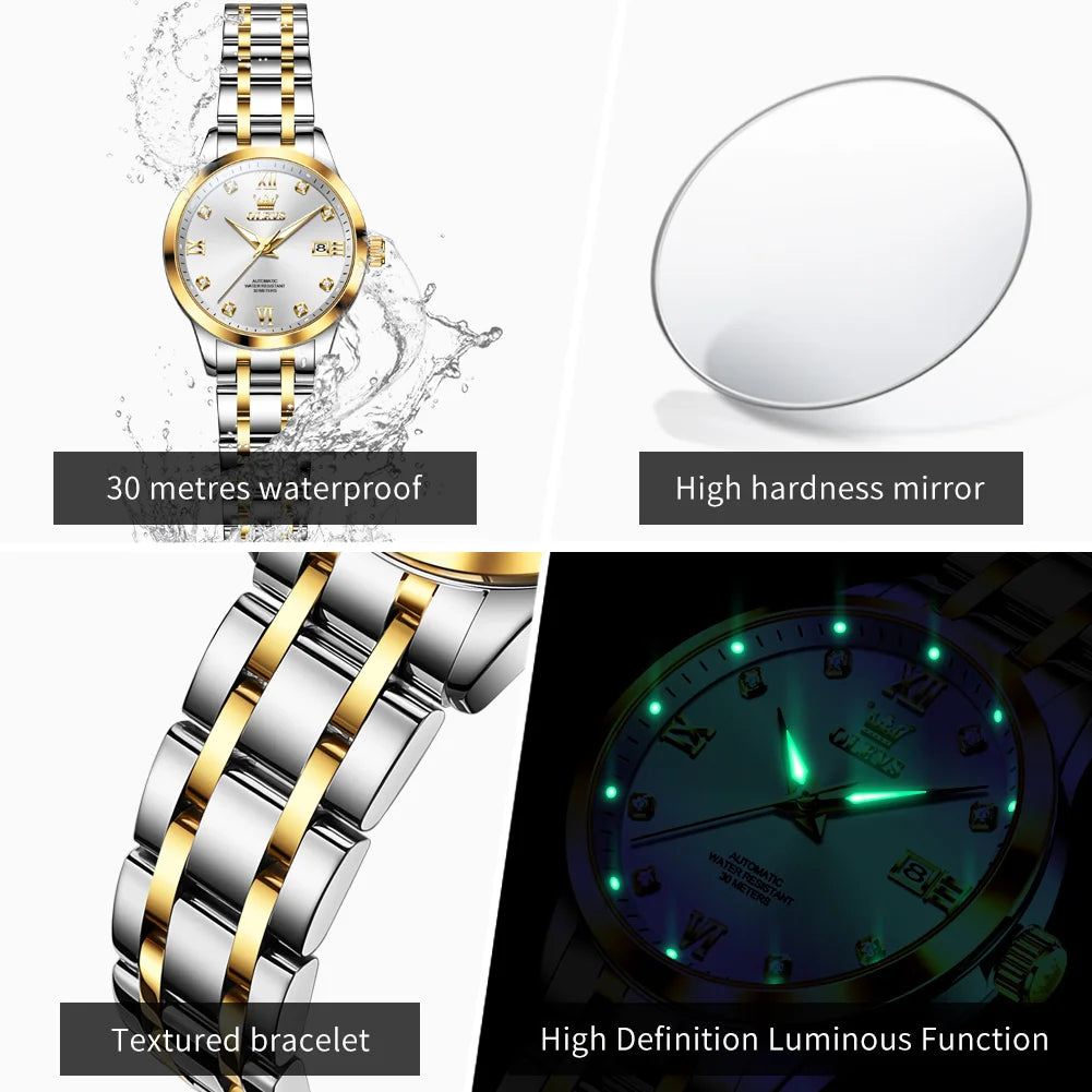 OLEVS 9946 Automatic Woman Watch Fashion Simplicity Ladies Watches Auto Date Waterproof Luminous Women's Mechanical Wristwatches