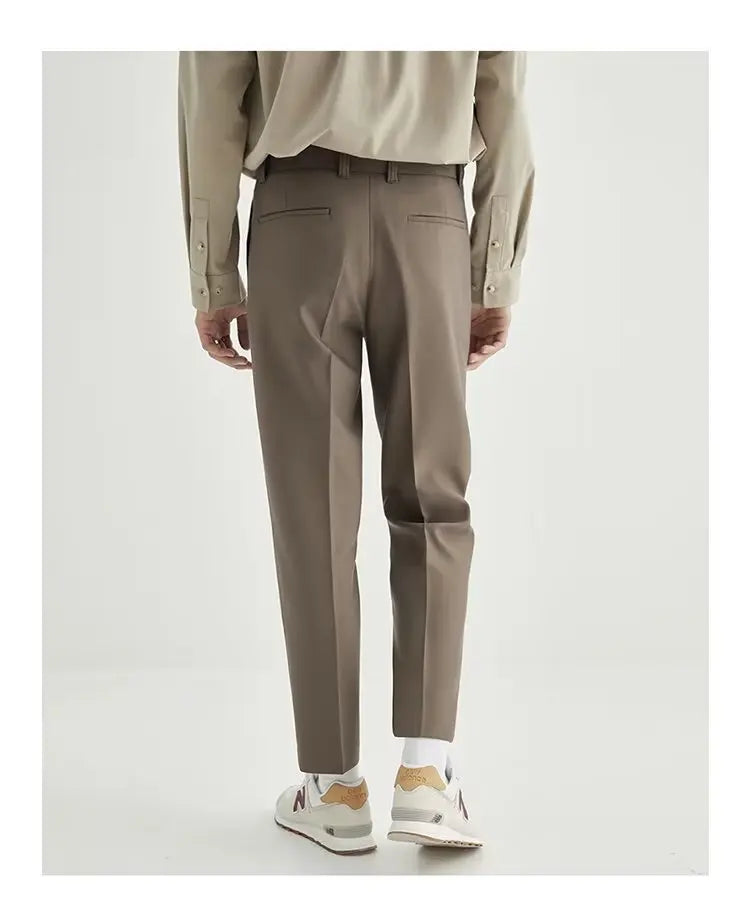 Spring and Summer Draped Trousers for Men's Cropped Trousers Straight Loose Men's Light Business Draped Casual Pants