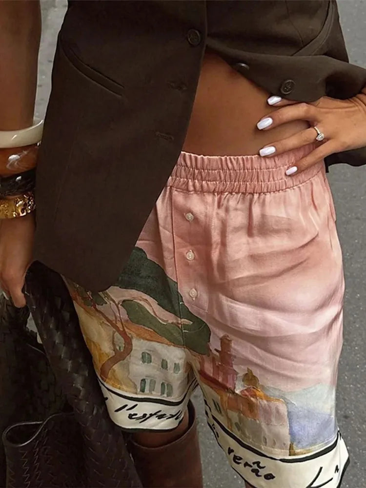 Floral Print Women Two Piece Set With Turn Down Collar Summer Casual Suit
