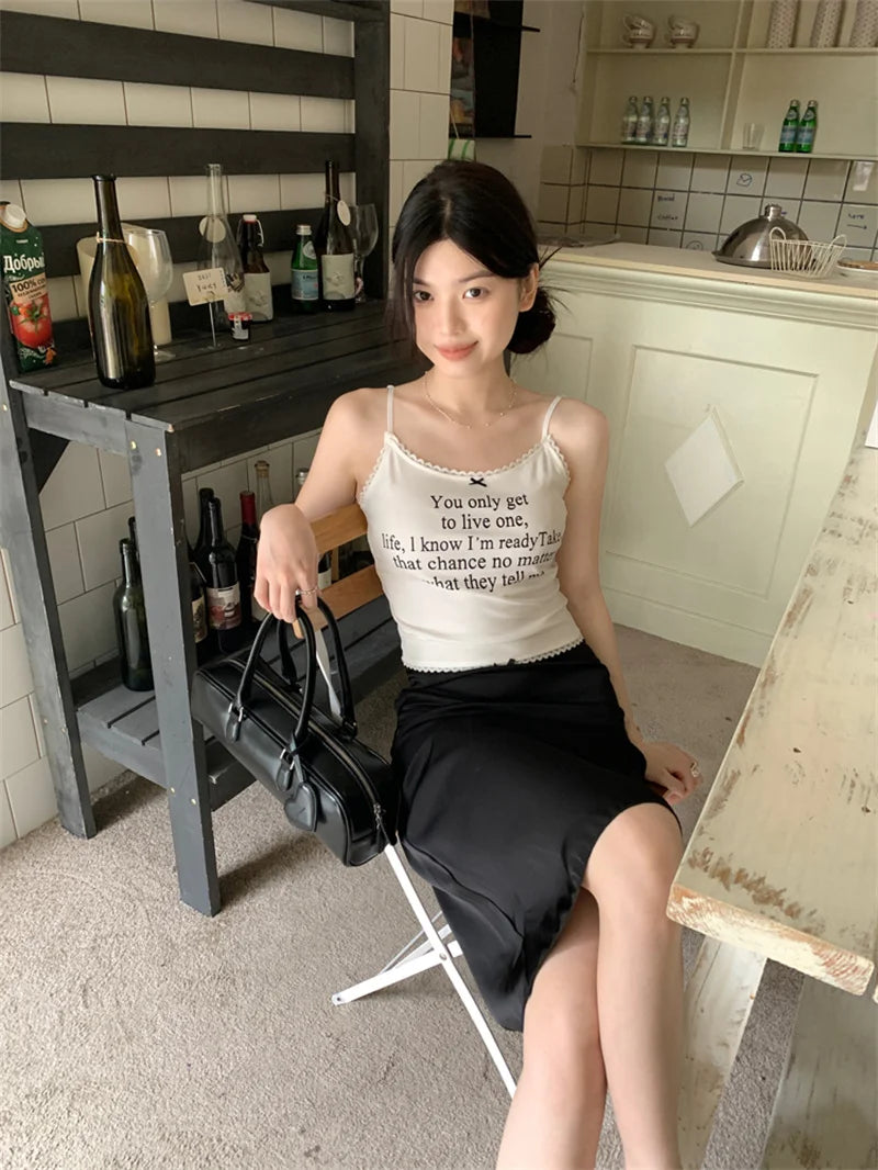 Solid Mermaid Skirts Women American Style Retro Bow Temperament Fashion High Street Slimming Casual All-match Daily Summer Cozy