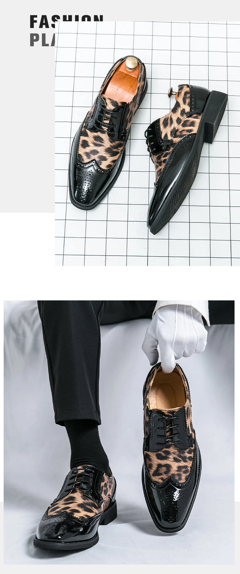 2025 Fashion Leopard Dress Shoes Man Pointed-Toe Lace-up Luxury Man Comfortable Leather Shoes For Men Plus Size 48 Oxford shoes