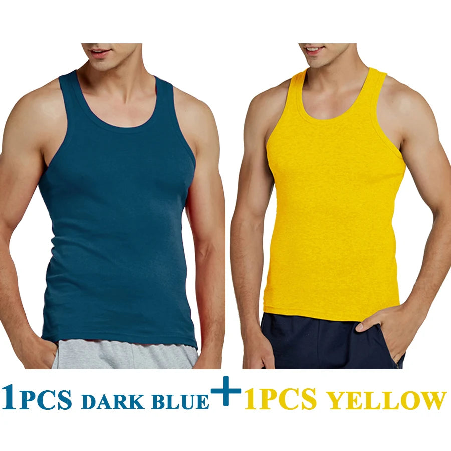 Tank Tops Men Fitness Cool Summer 100% Cotton Vest Male Sleeveless Tops Gym Slim Casual Undershirt Mens Gift 10 Colors 1PCS